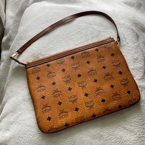 MCM Pouch in caramel leather with short strap